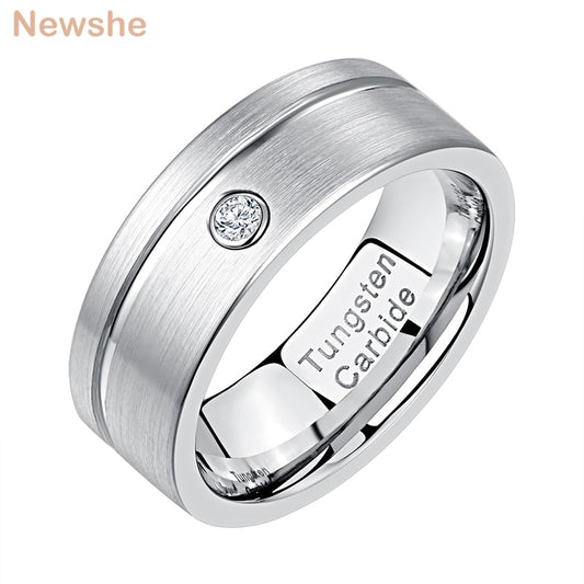 Newshe Tungsten Carbide Rings For Men 8mm Wedding Bands High Polished Round AAAAA Cubic Zircon Step Beveled Edge Size 9-13