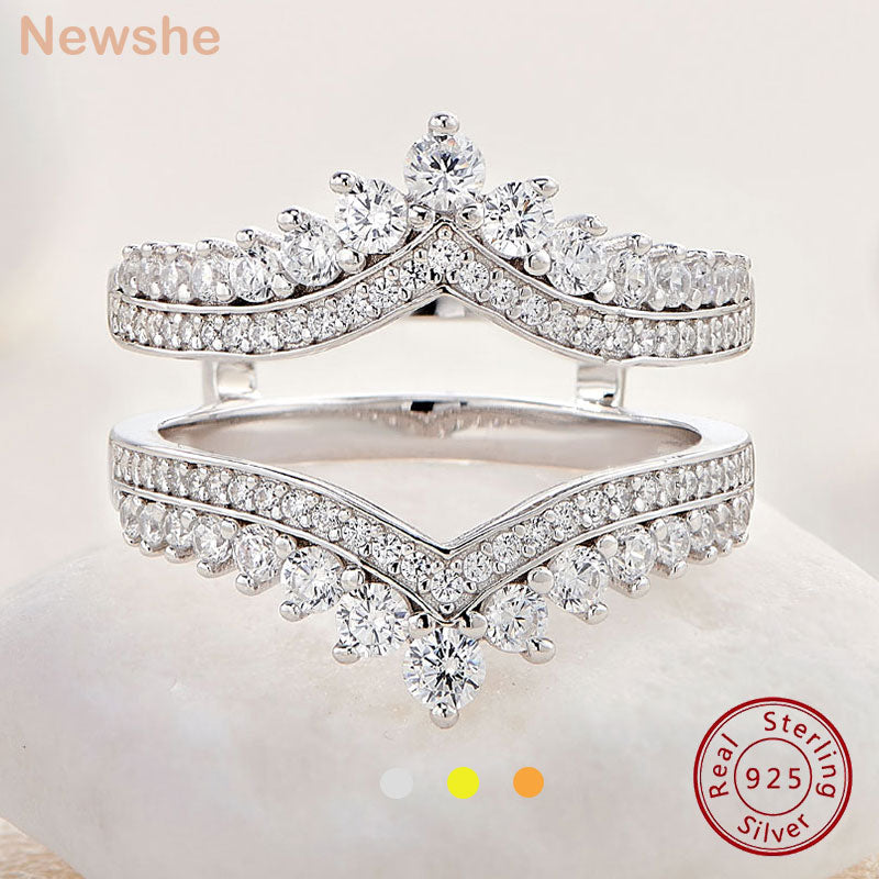 Newshe Genuine 925 Sterling Silver Adjustable Enhancer Wedding Rings for Engagement Brilliant AAAAA Cubic Zircon Fine Jewelry