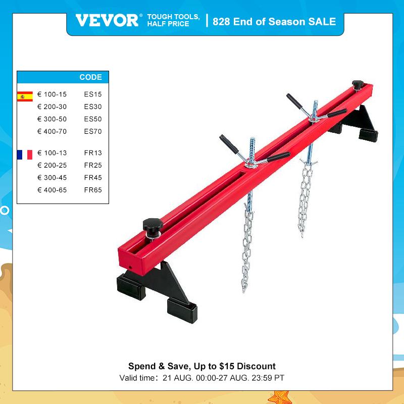 VEVOR Engine Support Crossbar 1100LBS / 500KG Load Capacity Adjustable Height with 2 Rotating Hoists 2 Heavy-Duty Steel Chains