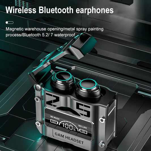 M25 Wireless Bluetooth Earphones 5.2 Magnetic Hatch Metal Mechanical Style Dual Ear Digital Display In Ear Sport Bluetooth