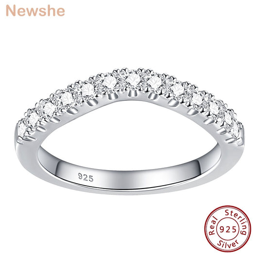 Newshe Curved Wishbone Wedding Bands For Women 925 Sterling Silver Stackable Eternity Rings AAAAA Cubic Zircon Jewelry Gifts