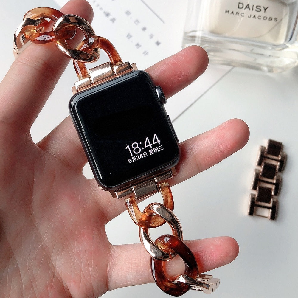 Lady Metal Band for Apple Watch 7 41 45mm Women Stainless Steel Bracelet for iWatch 65 4 3 44 40 42 38MM Transparent Resin Strap