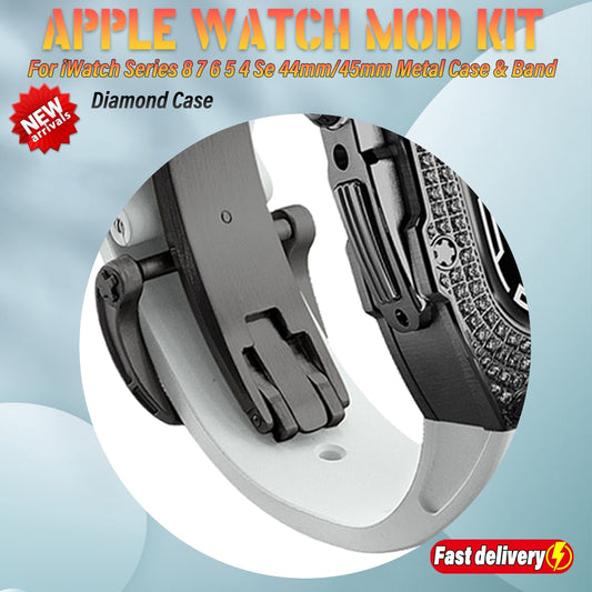 Luxury Diamond Modification Kit For Apple Watch 44mm 8 7 45mm Titanium Frame &Case For iWatch 6 5 4 Se 44mm Retrofit Band