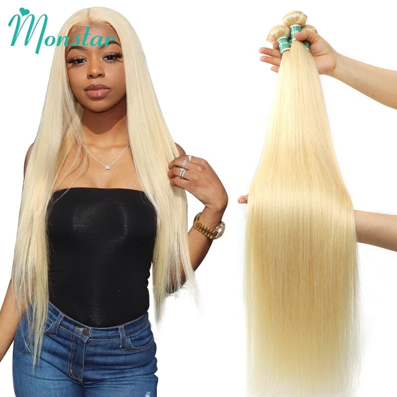 Monstar 1/3/4 613 Blonde Straight Hair Bundles Brazilian Remy Human Hair Extension Honey Blonde Bundles 8- 40 Inch Free Shipping