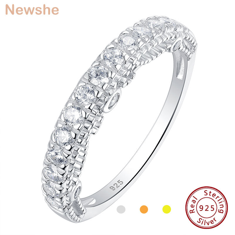 Newshe Solid 925 Sterling Silver Etenity Wedding Rings for Women AAAAA Cubic Zircons Unquine Design Classic Jewelry JR4887_BAND