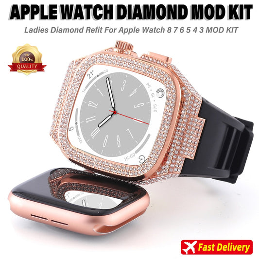 Diamond Modification Kit For Apple Watch 8 7 6 SE 5 4 Lady Metal Frame Refit For Iwatch Series 44mm 45mm Rubber Band MOD KIT