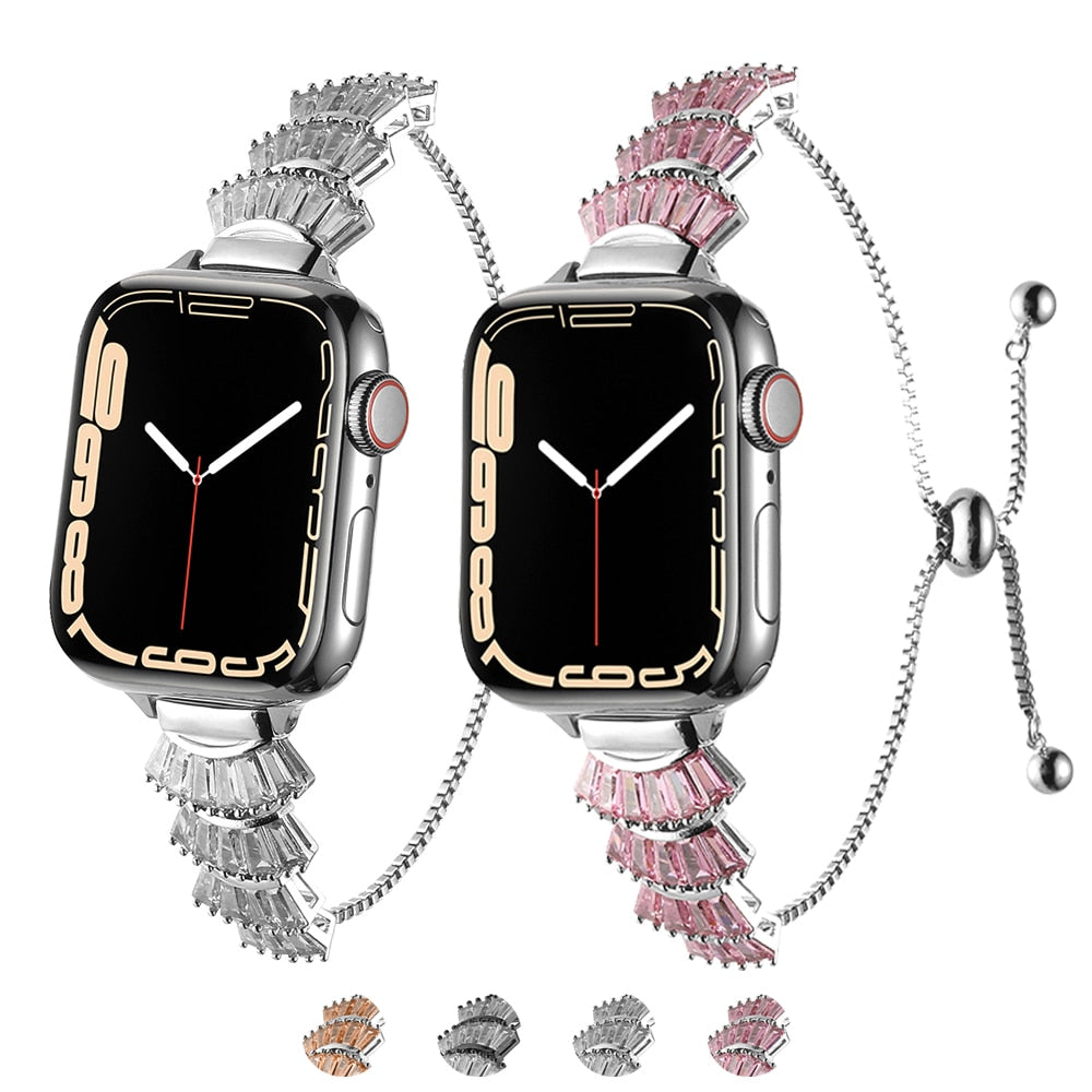 Cute Metal Strap+Diamond Case for Apple Watch Band 40mm 41mm 44mm 45mm 49 38 42mm Women Bracelet for Iwatch 8 7 6 5 4 Se Correa