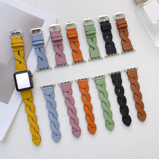 Leather braided watchband for iwatch 7 6 5 4 se 3 strap for apple watch ultra 49mm band 8 7 41 45mm 38 42 40 44mm wrist bracelet