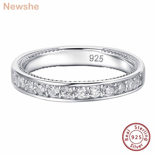 Newshe Solid 925 Sterling Silver High Grade Polish Rings Half Infinity Band for Women Engagement Ring 5A CZ Wedding  Jewelry