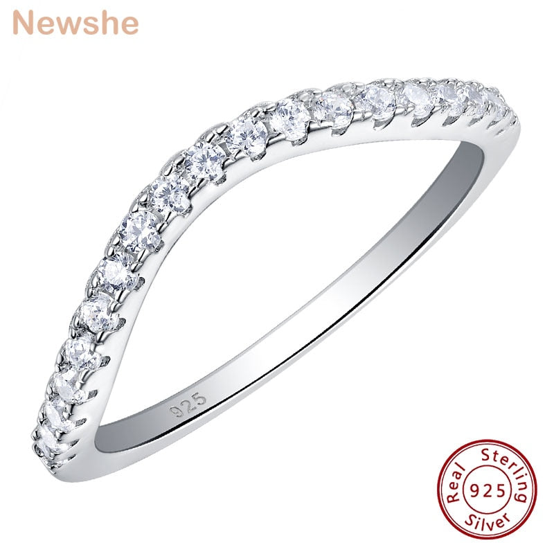 Newshe 925 Sterling Silver Stackable Wedding Ring Engagement Band For Women Curve Wave Design AAAAA Zircon Jewelry