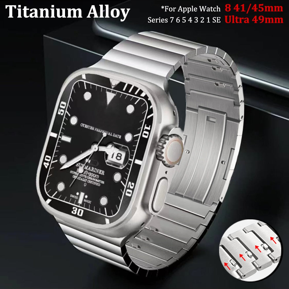 Titanium Alloy Luxury Band for Apple Watch 8 7 41 45mm Ultra 49mm Strap Link Bracelet for iWatch Series 6 5 4 3 SE 38 40 42 44MM