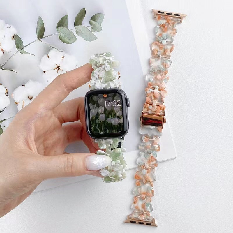 Resin Strap For Apple Watch 41mm 45mm 42mm 38mm 40mm 44mm Band New Fashion Women Girl Bracelet For iWatch Series SE 7 6 5 4 3 2