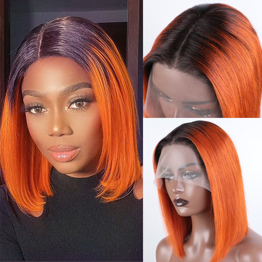 Ginger Short Bob Lace Front Wigs 100% Human Hair Wigs Bob Lace Wigs For Women Blonde Orange Straight Brazilian Hair Closure Wig