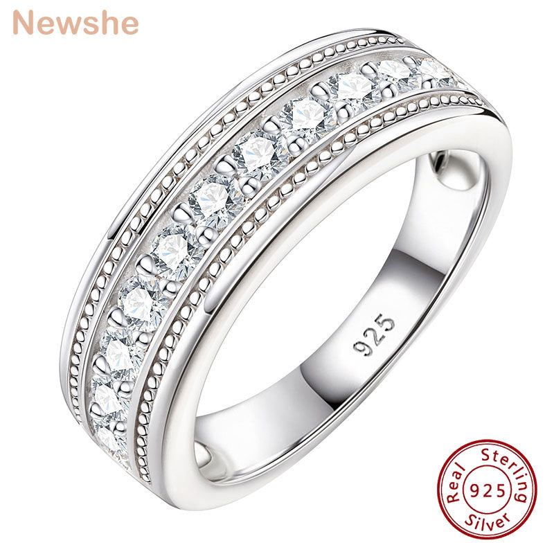 Newshe Genuine 925 Sterling Silver Half Eternity Brilliant Round Cut Cubic Zircon Wedding Rings for Men Trendy Jewelry