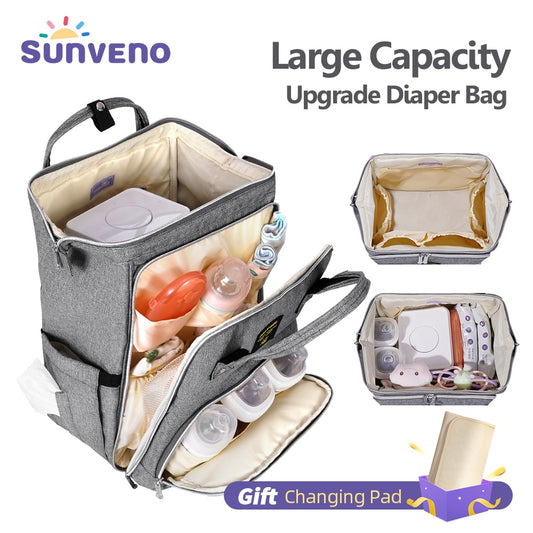 Sunveno Stylish Upgrade Diaper Bag Backpack Multifunction Travel BackPack Maternity Baby Changing Bags 20L Large Capacity