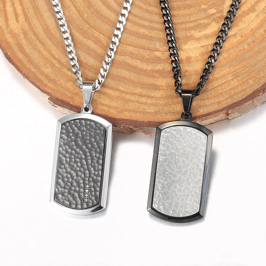 Stainless Steel Dog Tag Pendant Necklace for Men Boys Shield Shape Charm Black Silver Color Punk Jewelry Accessories Gift Wholes