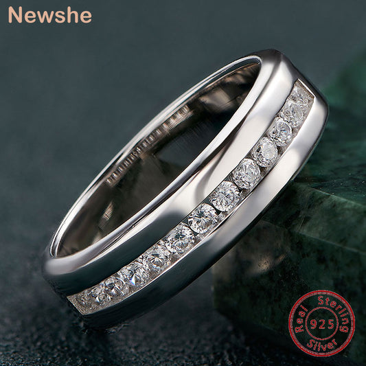 Newshe Genuine 925 Sterling Silver Wedding Rings for Men Half Eternity AAAAA Cubic Zircon Romantic Jewelry Size 8-13