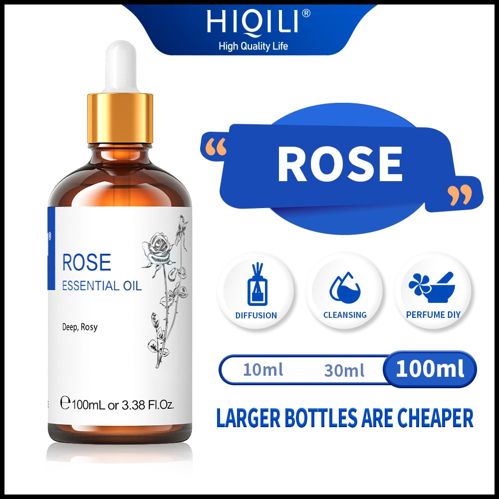 HIQILI 100ML Rose Essential Oils,100% Pure Nature for Aromatherapy | Used for Diffuser,Humidifier,Massage | Perfume DIY