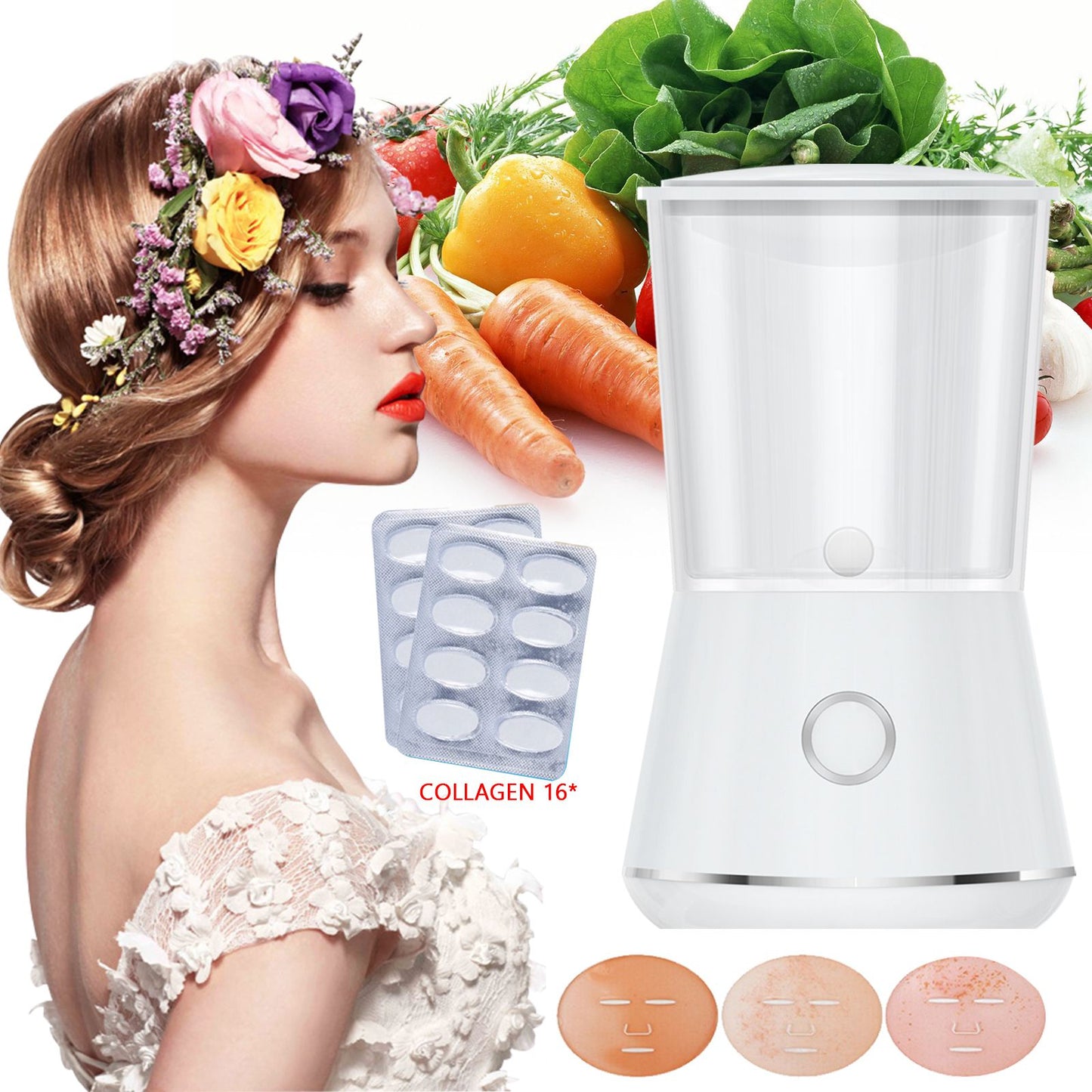 White Face Mask Machine Mini DIY Fruit Vegetable Collagen Facial Mask Maker Skin Care Automatic Device Home Use Beauty Tool