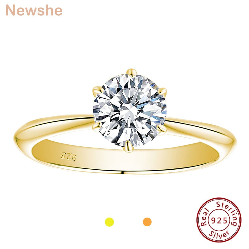 Newshe Yellow ＆ Rose Gold Solid 925 Sterling Silver Wedding Engagement Moissanite Rings For Women Solitaire 1.0ct D SSV1