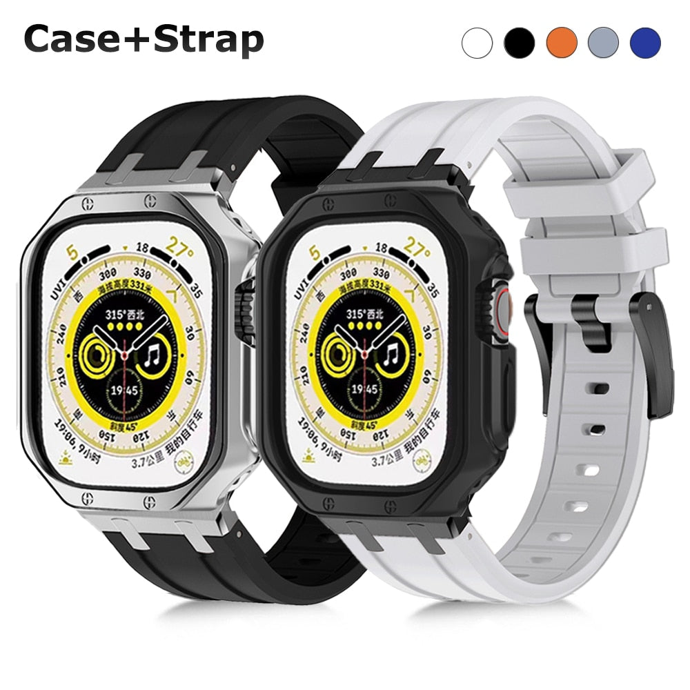 Silicone Band TPU Case for Apple Watch Ultra 49mm 8 7 45mm 6 5 se 4 41 42 44mm Cover Sports Watchband for iWatch Series 38 40mm