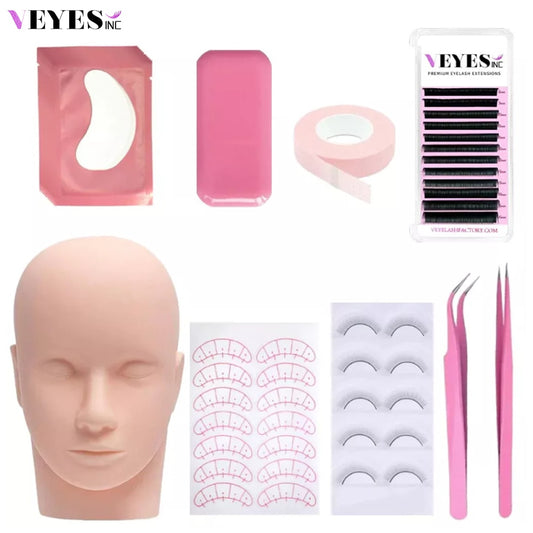 Veyes Inc Eyelash Extensions New Beginner Practice Kit with Mannequin Veyelash Eyelash Extension Training Lash Kit Makeup Tools