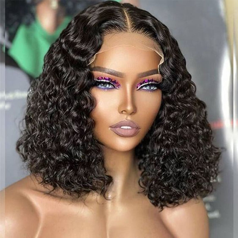 Water Wave Lace Front Human Hair Wigs Brazilian 13x4 Transparent Lace Frontal Wig Sale Short Bob Curly Human Hair Wigs For Women