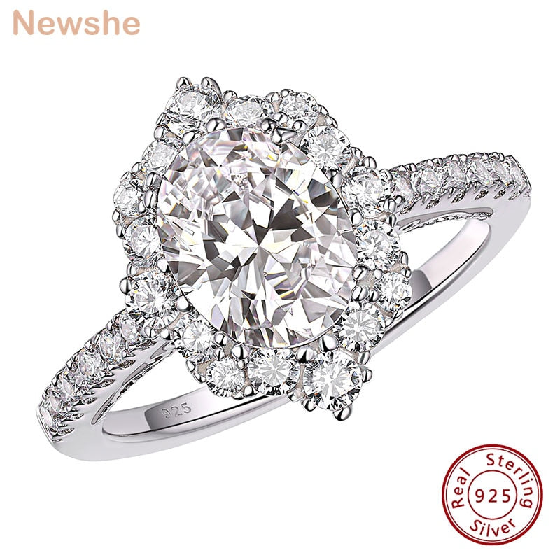 Newshe Floral Halo 2.7Ct Oval Cut AAAAA Cubic Zircon Genuine 925 Sterling Silver Engagement Rings Luxury Jewelry for Women