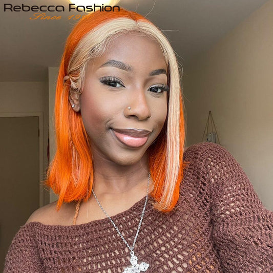 Short Cut Ginger Blonde Ombre Straight Bob Lace Wigs Human Hair Pre Plucked Brazilian Straight Lace Front Human Hair Lace Wigs