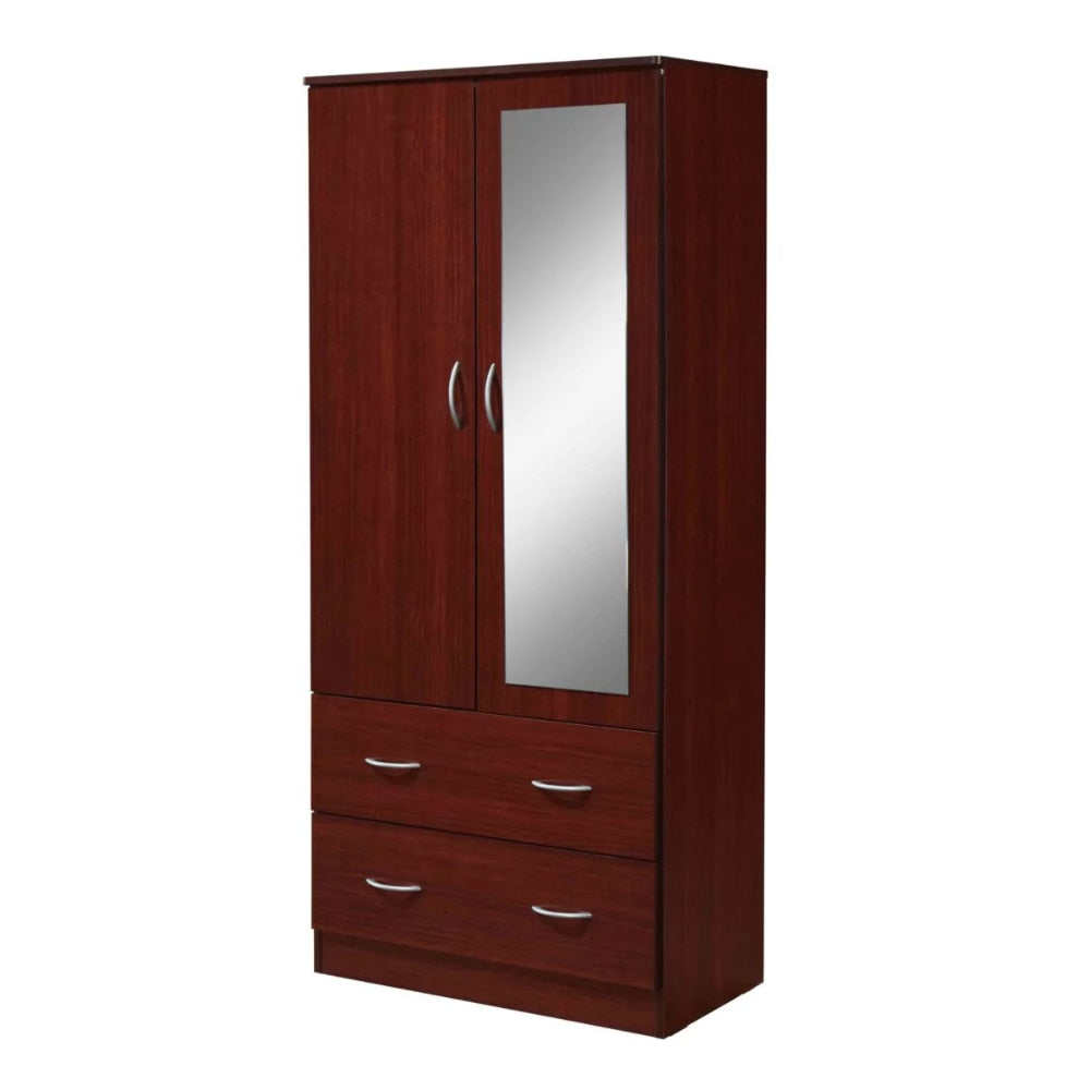 Hodedah Two Door Wardrobe with Two Drawers and Hanging Rod plus Mirror, storage cabinet