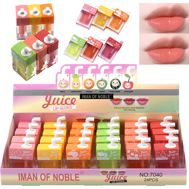 24Pcs/box Kawaii Lip Gloss Set with Free Shipping Lip Oil Wholesale Bulk Lip Moisturizer for Dry Skin Lipstick Women Cosmetics