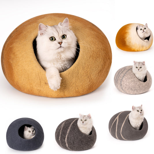 Mewoofun Premium Felt Cat Bed Cave Handmade 100% Merino Super Soft Wool Bed for Cats and Kittens Multi-Color In USA Warehouse