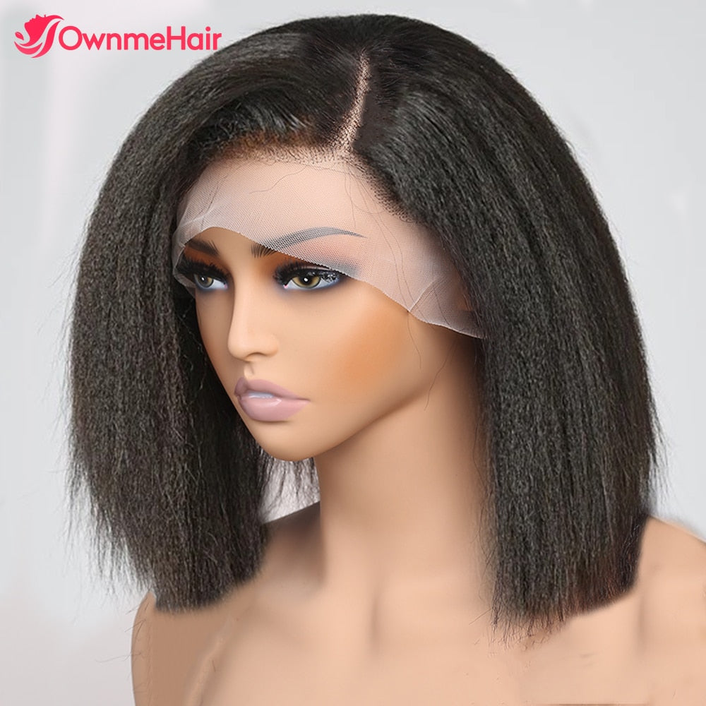 Kinky Straight Short Bob Wig 13x4 Transparent Lace Frontal Human Hair Wigs for Women Brazilian Remy Hair Soft Yaki Bob Wig