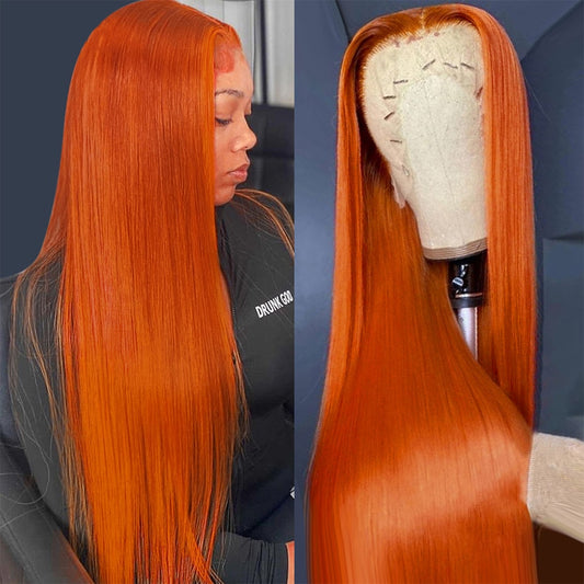 28 30 32 Inch Orange Ginger Lace Front Wig Human Hair 13x4 Straight Lace Front Wig Pre Plucked Transparent 4x4 Lace Closure Wig