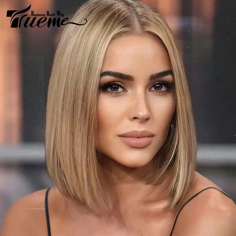 Trueme Ombre Blonde Human Hair Wigs Middle Part Lace Front Wigs For Women Colored Brazilian Straight Bob Transparent Lace Wigs