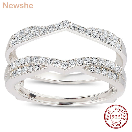 Newshe Genuine 925 Sterling Silver Adjustable Wedding Rings Enhancer for Women Engagement AAAAA Cubic Zircon Fine Jewelry