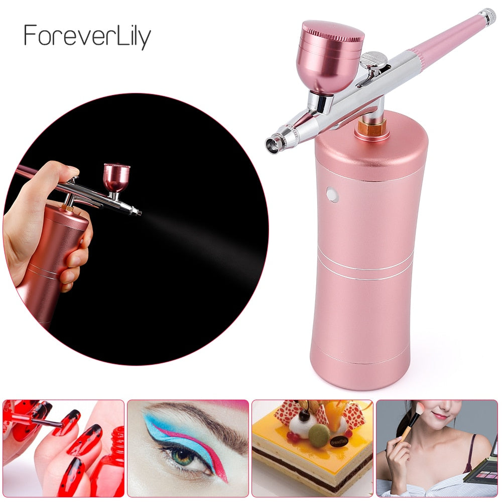 Top 0.4mm Pink Mini Air Compressor Kit Air-Brush Paint Spray Gun Airbrush For Nail Art Tattoo Craft Cake Nano Fog Mist Sprayer