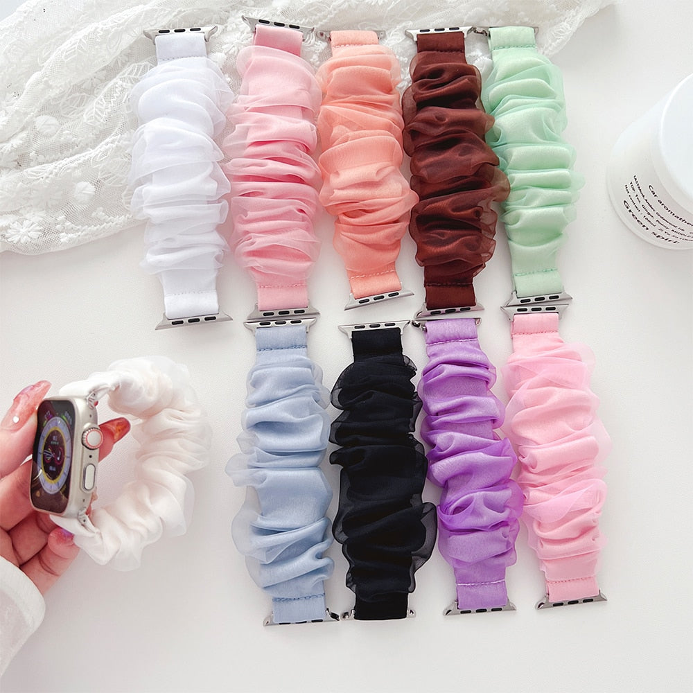 Scrunchie Strap for Apple Watch Band 40mm 41mm 42mm 44mm 45mm 38 49mm Fabric Solo Loop Bracelet for IWatch 8 7 6 5 4 SE 3 2 Band