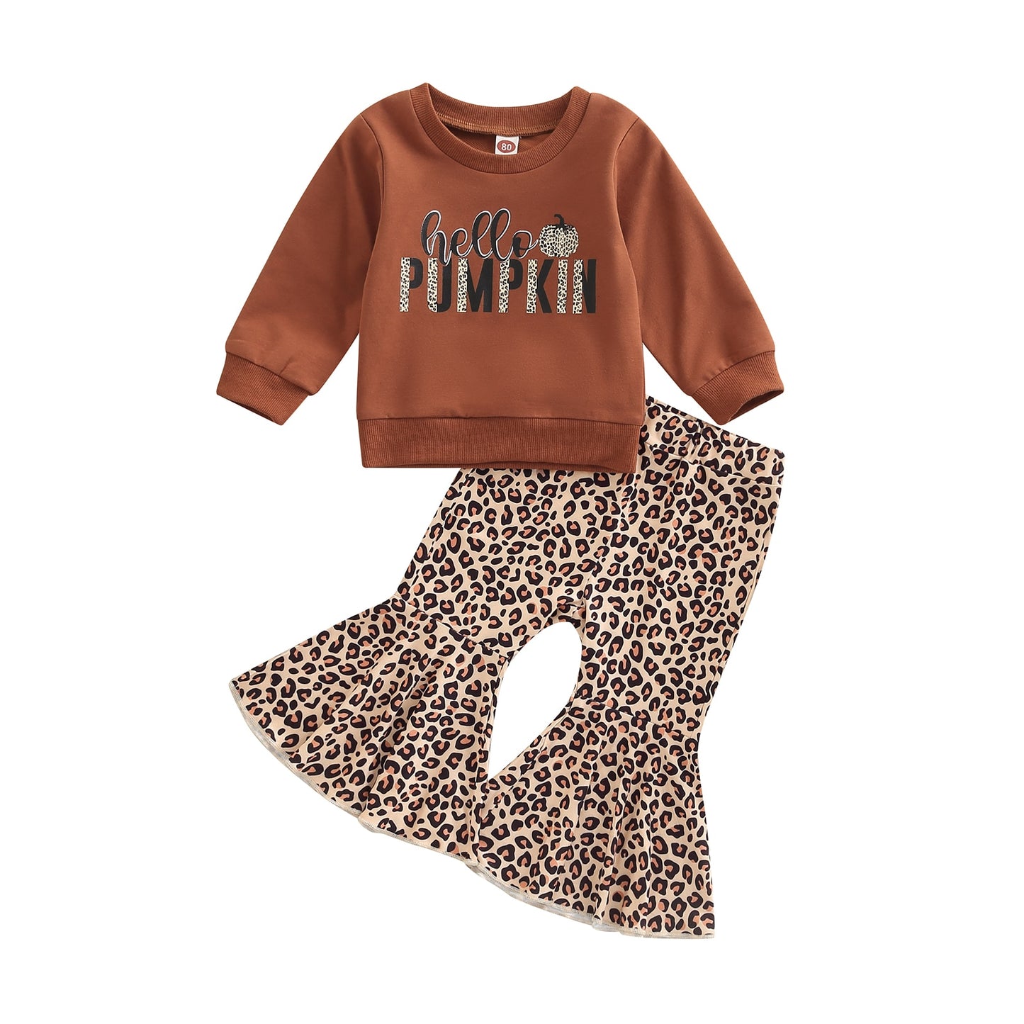 2022-07-25 Lioraitiin 0-4years Kid Girls Pants Suit Long Sleeve Letters Print Loose Tops  Long Leopard Bell-Bottoms Trousers