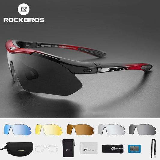 ROCKBROS Polarized Sports Men Sunglasses Road Cycling Glasses Mountain Bike Bicycle Riding Protection Goggles Eyewear 5 Lens