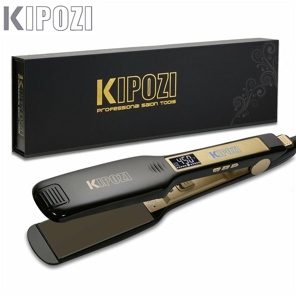 2023 KIPOZI Professional Titanium Flat Iron Hair Straightener with Digital LCD Display Dual Voltage Instant Heating Curling Iron