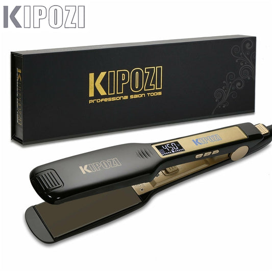 2023 KIPOZI Professional Titanium Flat Iron Hair Straightener with Digital LCD Display Dual Voltage Instant Heating Curling Iron