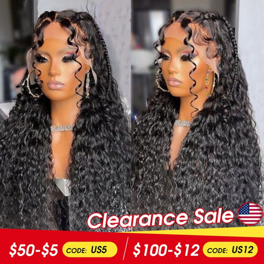 Brazilian Water Wave Frontal Wig 13x4 Transparent Lace Front Human Hair Wigs For Black Women Pre Plucked Curly Lace Closure Wig