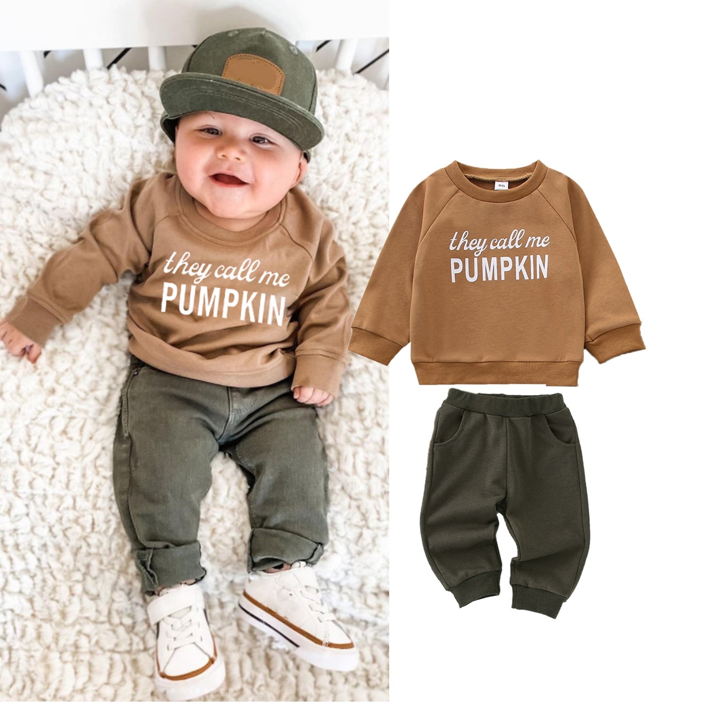 2022-07-29 Lioraitiin 0-24M Autumn Baby Boys Clothes Sets 2pcs Pumpkin Letter Long Sleeve Sweatshirt Tops+Solid Pants