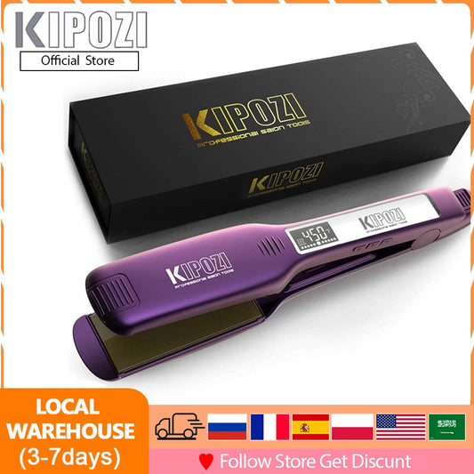 KIPOZI KP-139 Professional Hair Straightener Fast Heat Smart Timer Flat Iron with LCD Display Curling and Straightening Salon