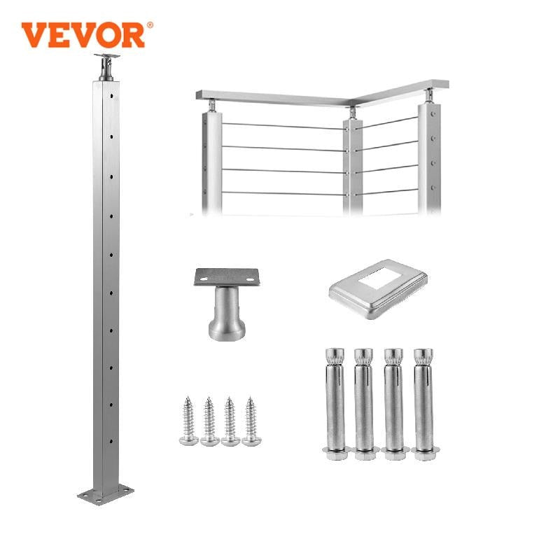 VEVOR Cable Rail Post Level Deck Stair Post Stainless Steel Brushed Finishing DIY Picket Deck Stair Railing Kit w/ Mount Bracket