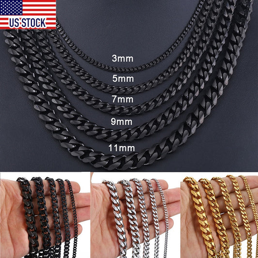 3-11mm Stainless Steel Necklace for Women Men Curb Cuban Link Chains Gold Silver Color Mens Chain Necklace Gift Wholesale DKNM09