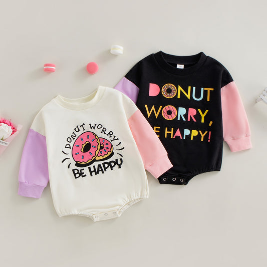 2022-10-25 Lioraitiin 0-18M Infant Baby Girls Bodysuit Long Sleeve Crew Neck Letters Print Contrast Color Jumpsuit