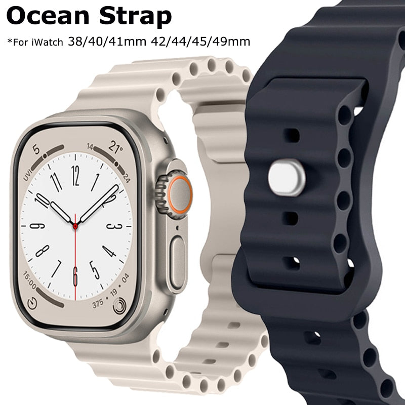 Ocean Silicone Strap For Apple Watch Ultra 49mm 6 5 4 3 SE 38 40mm 42MM 44mm Sport Bracelet For iWatch Series 8 7 45mm 41mm Band